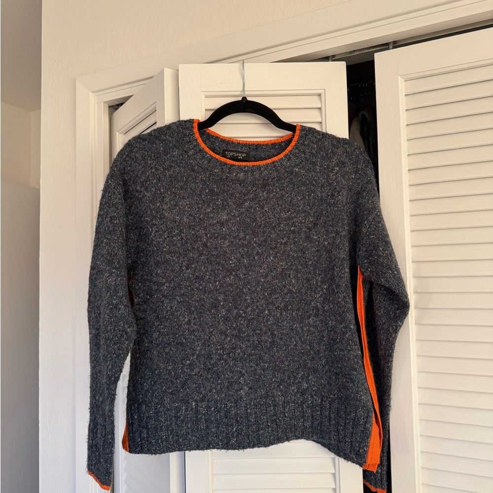 Topshop Blue Sweater with Orange Accents